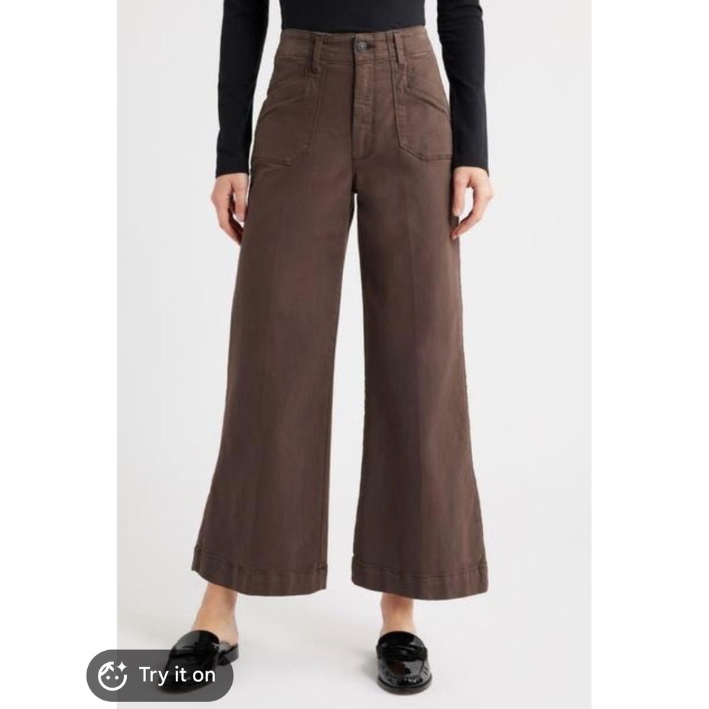Paige Wide Leg Crop Cotton Anessa Brown Utility High Waist Jeans 25